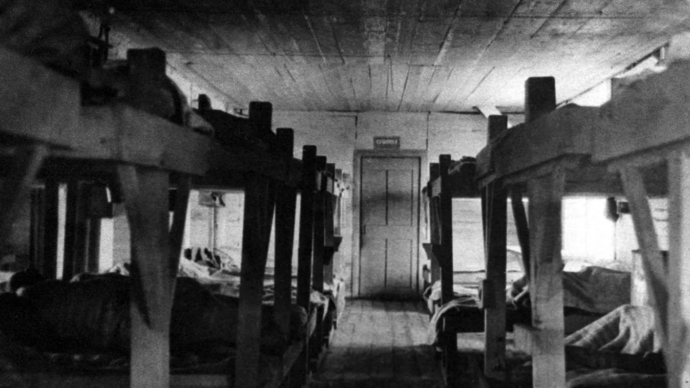 Gulag, Gulág, A barrack in the Panyshevsky work camp door plank beds convicts GULAG HORIZONTAL 