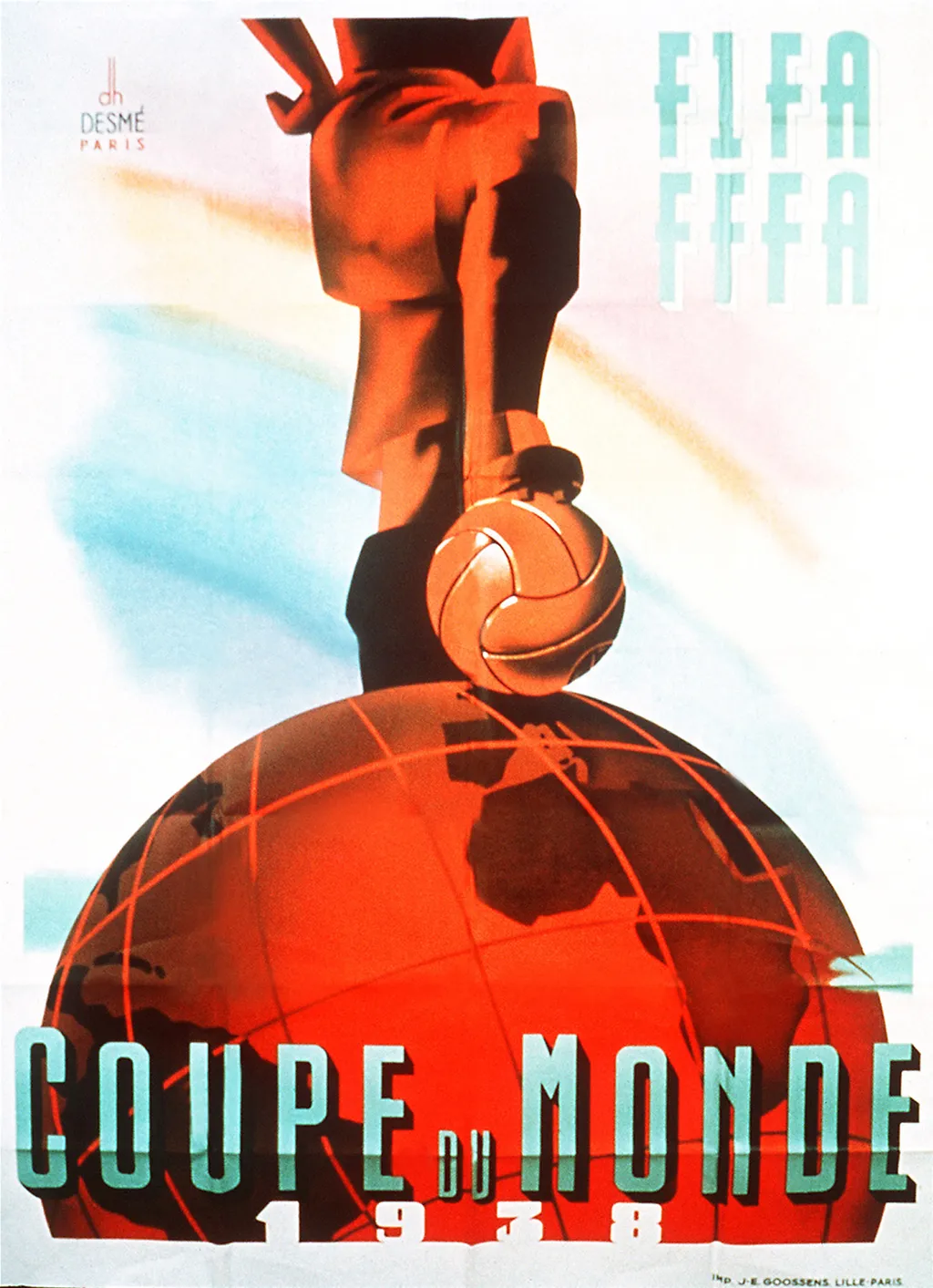 Labdarúgó-világbajnokság, labdarúgóvébé, futballvébé, labdarúgás, hivatalos plakát, poszter, 1938, Franciaország 