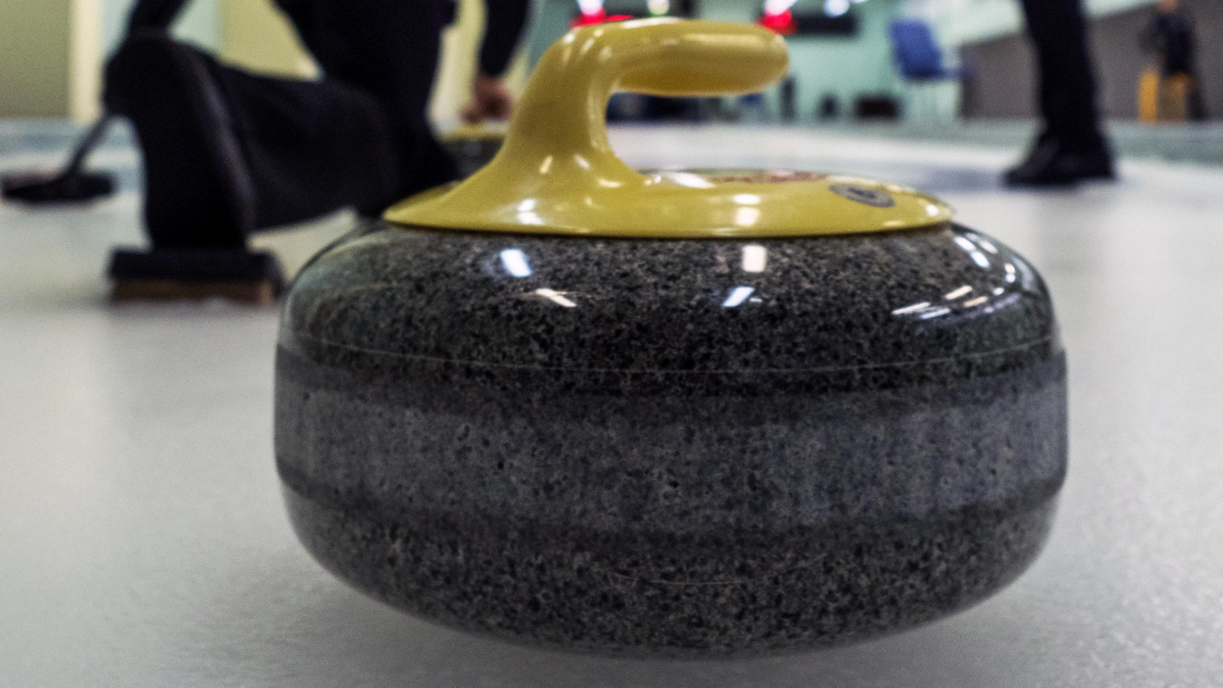 Curling. Training of Russia's national team equipment stone landscape HORIZONTAL 