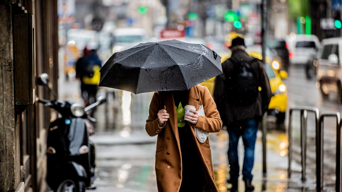 tavasz, eső, időjárás, borult, felhős, város, Budapest, esernyő 