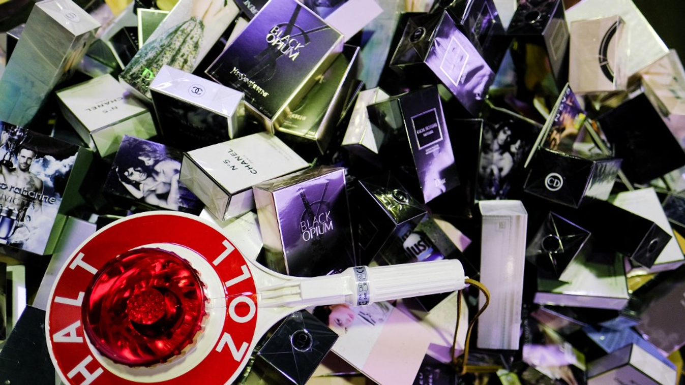 German customs presents seized fake perfumes Horizontal CUSTOMS 