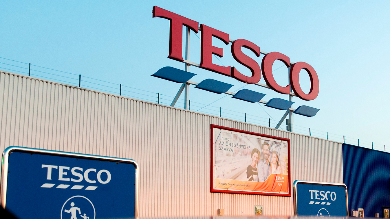 Tesco, angliai székhelyű nemzetközi kiskereskedelmi áruházlánc, áruház, bevásárlóközpont, illusztráció 