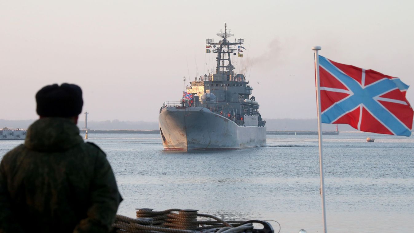 The Kaliningrad large landing ship is back to Baltiysk naval harbor flag fleet landscape navy baltic SQUARE FORMAT 