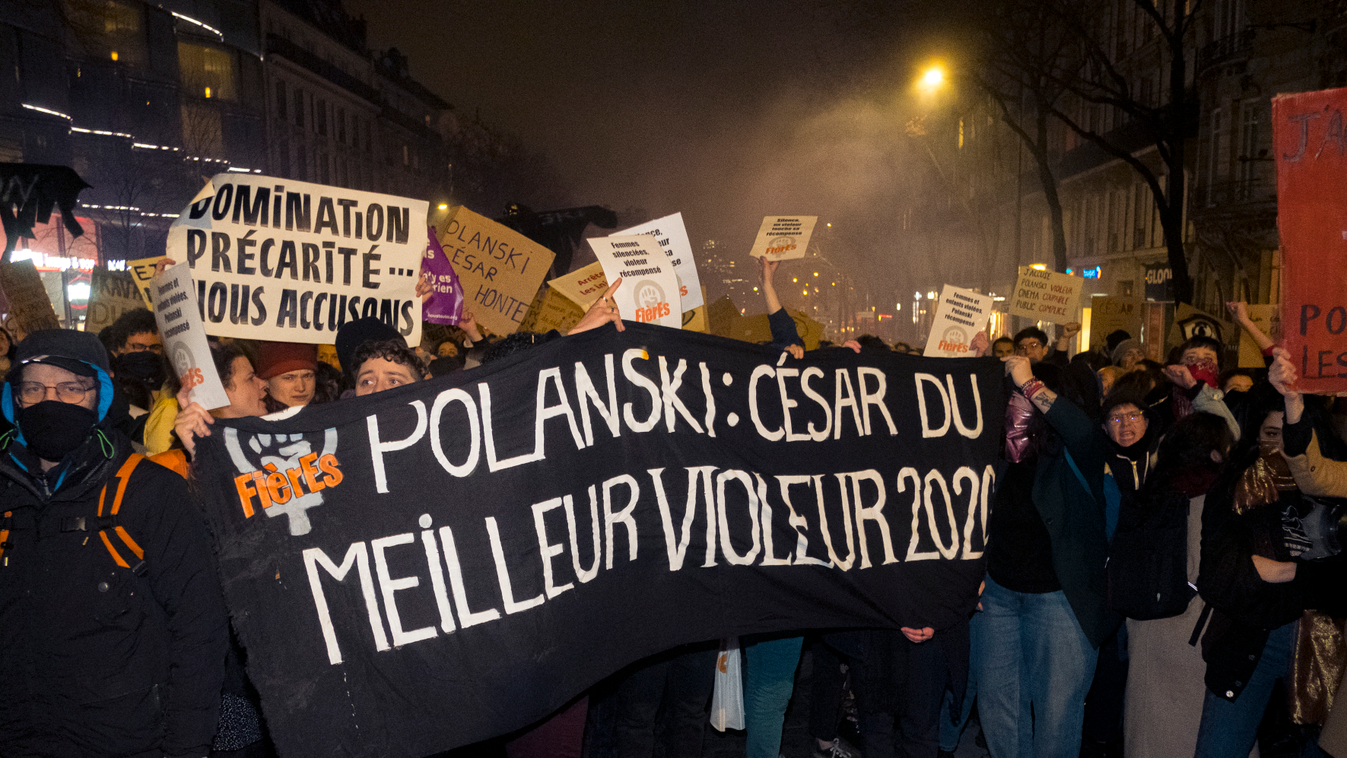 FRANCE - GATHERING AGAINST POLANSKI AND SEXUAL VIOLENCE - SOCIAL a cause de macron accusations anger because of macron cesars colere dare feminism DEMONSTRATION FEMINISM feminisme feministes feminists gathering j accuse manifestation noustoutes osez le fe