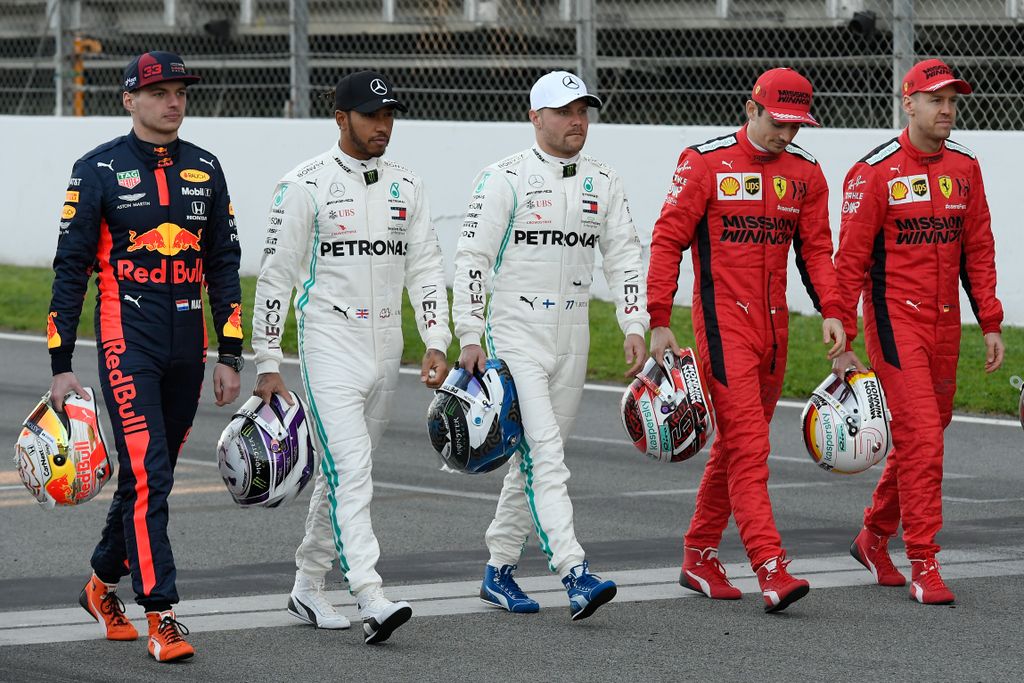 Forma-1, Barcelona, teszt, 1. nap, Max Verstappen, Red Bull, Lewis Hamilton, Valtteri Bottas, Mercedes, Charles Leclerc, Sebastian Vettel, Ferrari 