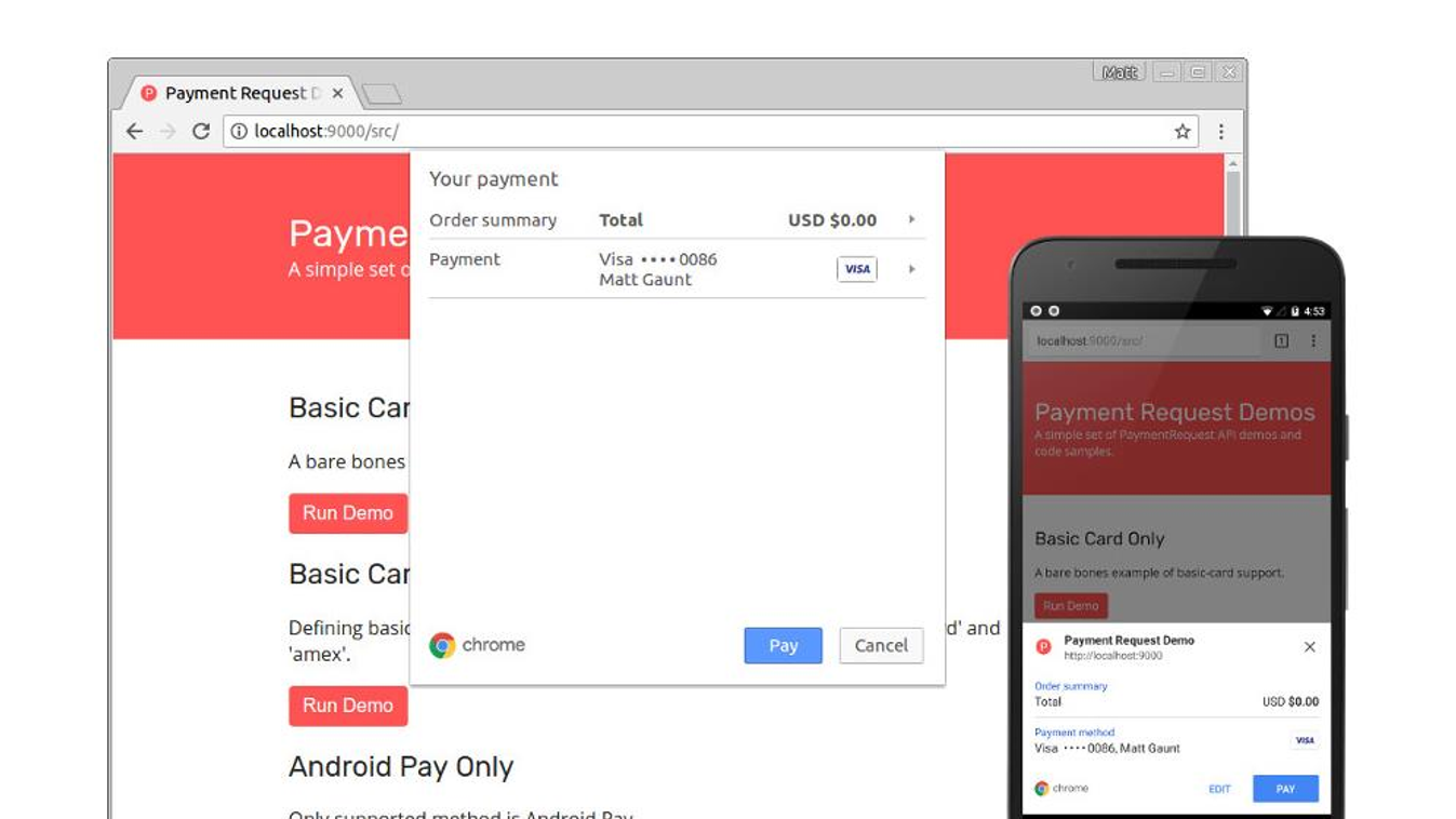 google chrome böngésző payment request api 
