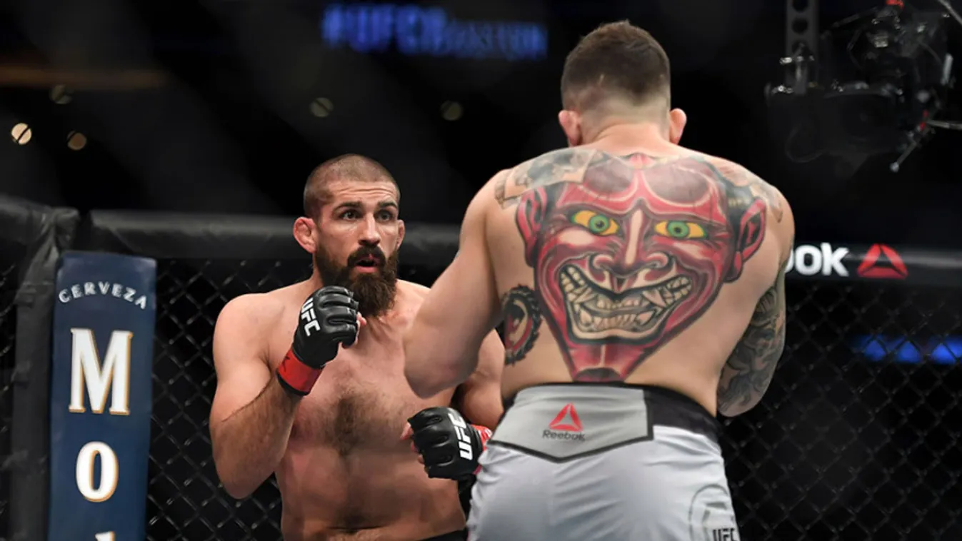 MMA: UFC Fight Night-Boston- McGee vs Brady Oct 18, 2019; Boston, MA, USA; Court McGee (red) fights Sean Brady (blue) in a welterweight bout during UFC Fight Night at the TD Garden. Mandatory Credit: Bob DeChiara-USA TODAY Sports 