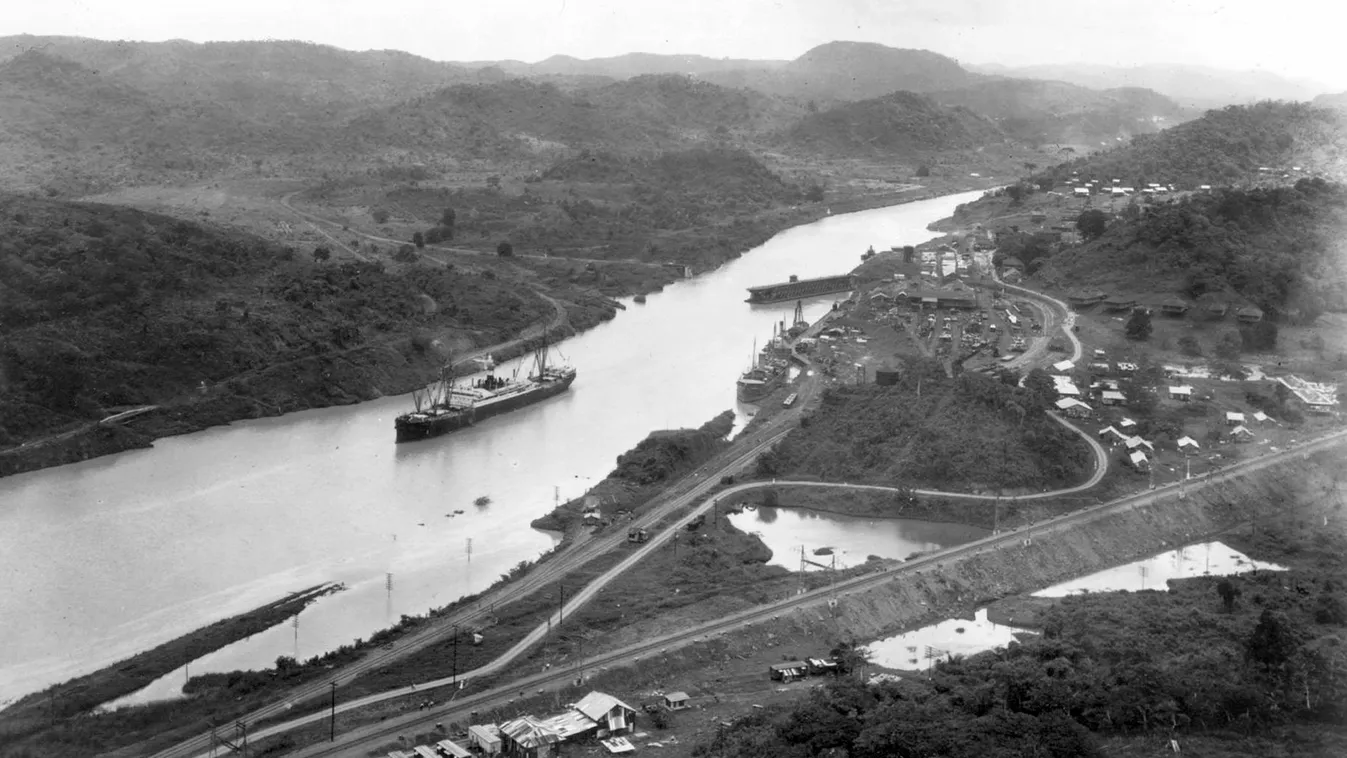 C 15 August, 1914, file photo shows the New York-registered SS Ancon crossing the Culebra cut of the Panama Canal on opening day, as seen from Cerro Luisa, looking north. 