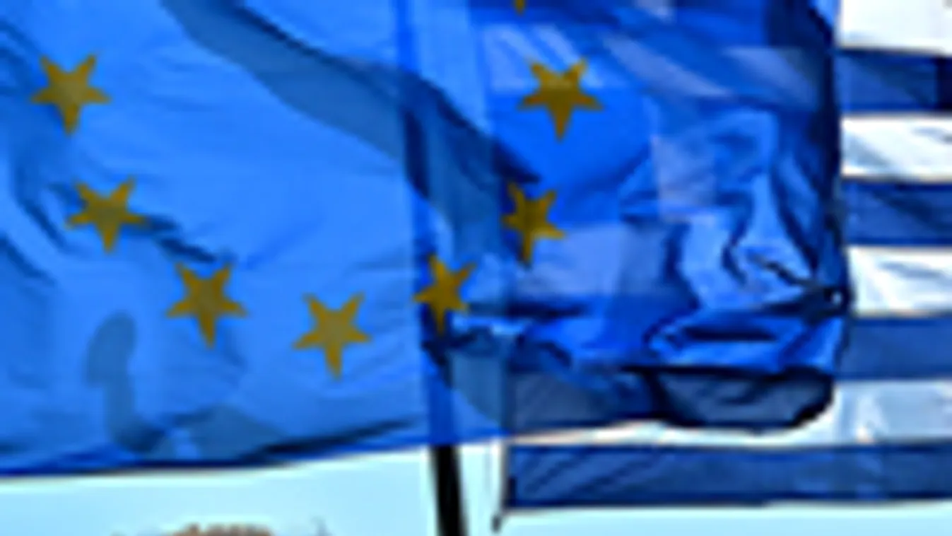 Görögország, görög választások, uniós és görög zászló, háttérben az akropolisszal 