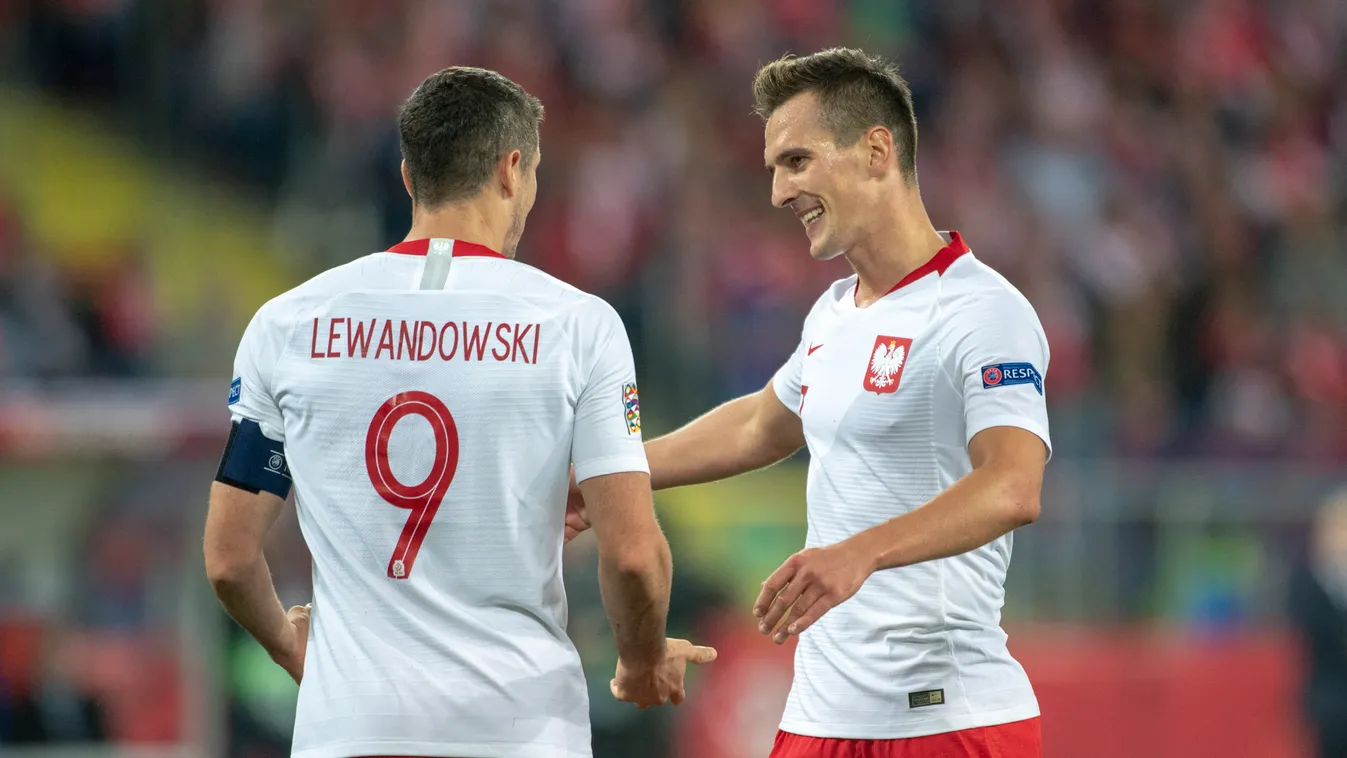 Poland v Italy-UEFA Nations league FBL EUR NATIONS POL ITA Poland Polska Chorzow Katowice Silesian Stadium Stadion Slaski 2018 2019 UEFA Nations League League A Group 3 Liga narodow soccer Poland, milik lewandowski 