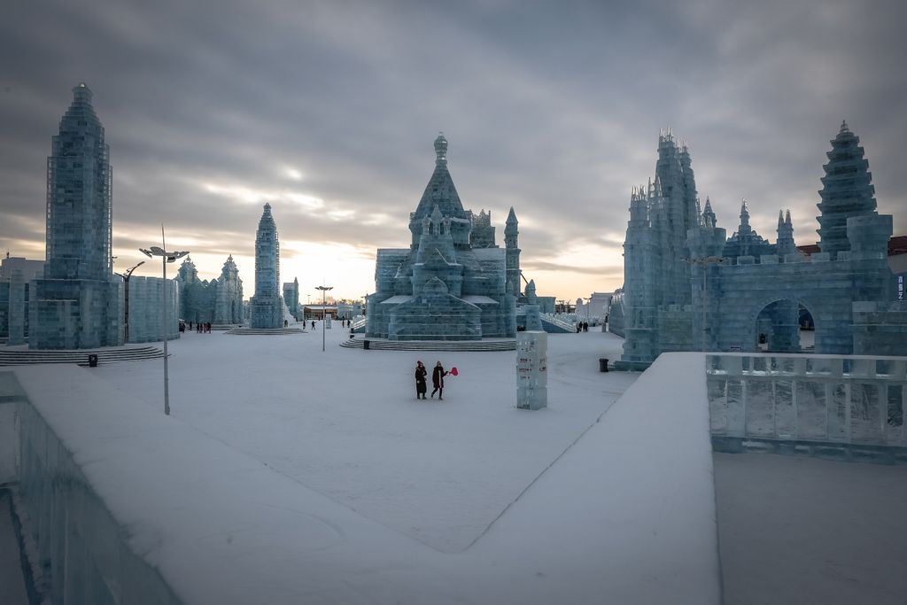 Téli fesztivál, Kína, hó, jég, épület 