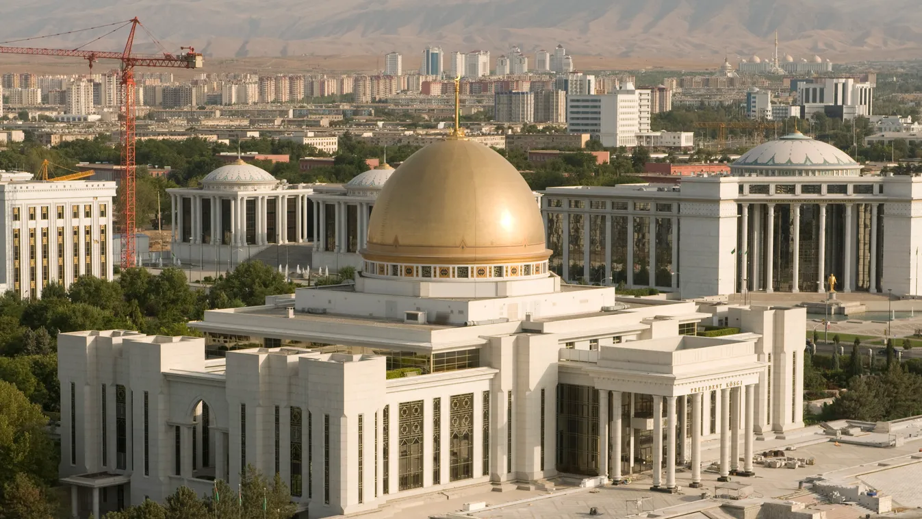 Imposing Parliament Palace with cupola, Ashgabad, Turkmenistan, Central Asia, Asia color image photography outdoors no people travel travel destinations dome building exterior skyline Parliament Palace Ashgabad Turkmenistan Central Asia Horizontal ARCHITE