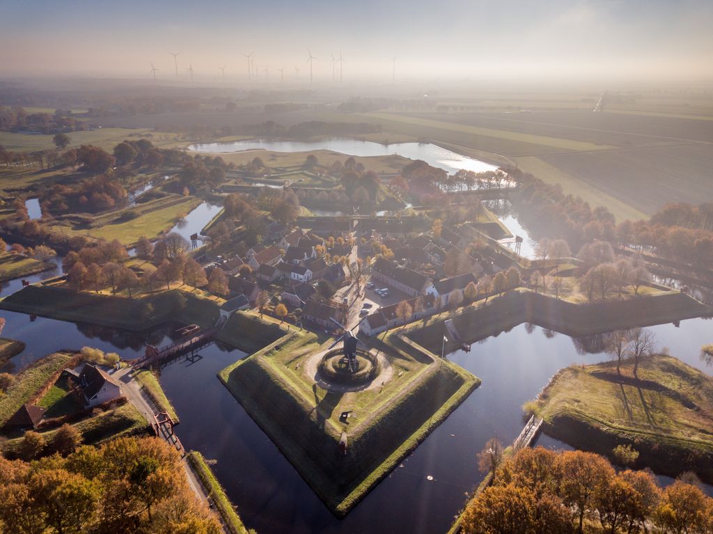 Hollandia, Erőd, Bourtange, csillagerőd, 1500-as évek, Groningen régió, 1593, falu 
