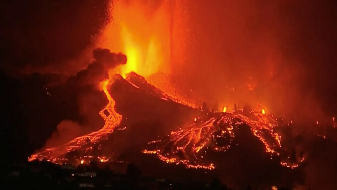 Lava pours out of a volcano on La Palma in Spain's Canary Islands Lava pours out of a volcano in the Cumbre Vieja national park at El Paso, on the Canary Island of La Palma, September 19, 2021, in this screen grab taken from a video. FORTA/Handout via REU