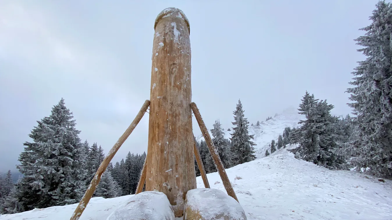 wooden phallus sculpture, új falloszszobor jelent meg a bajor hegyekben, szobor 