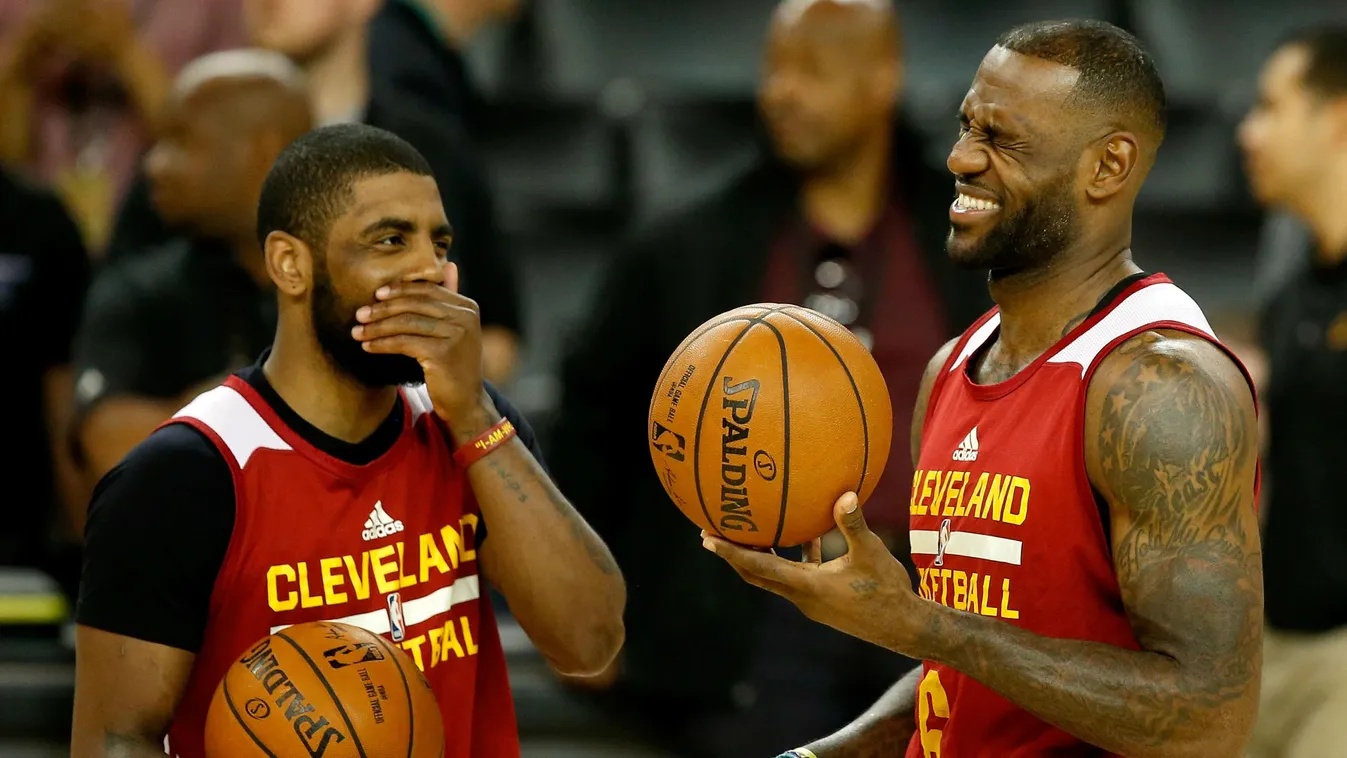 LeBron James #23 and Kyrie Irving #2 of the Cleveland Cavaliers 