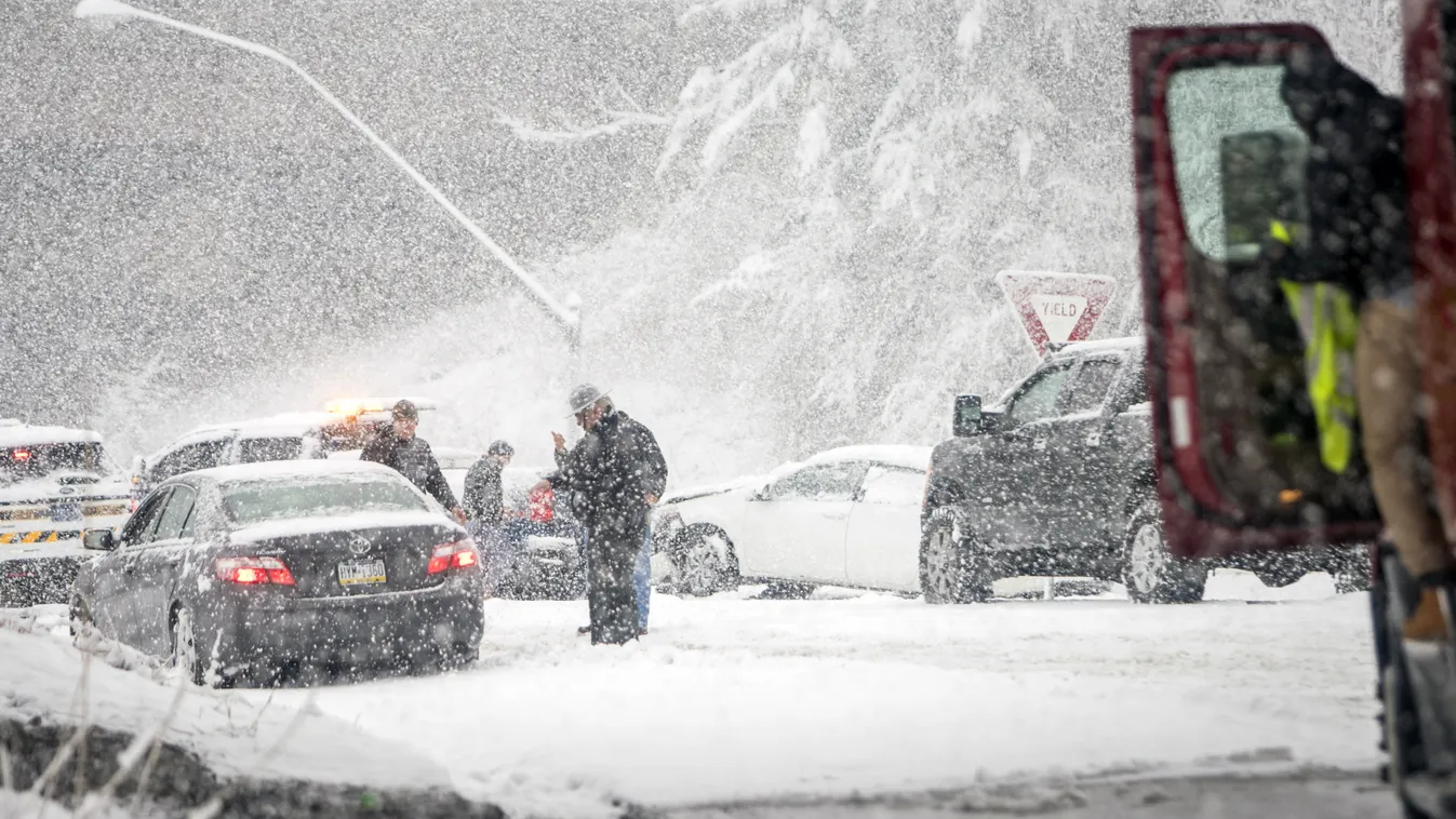 GettyImageRank3 Weather PHILADELPHIA, PA - MARCH 07: Pennsylvania State Troopers handle a car accident caused by winter weather on March 7, 2018 along the Pennsylvania Turnpike in Philadelphia, Pennsylvania, This is the second nor'easter to hit the Northe