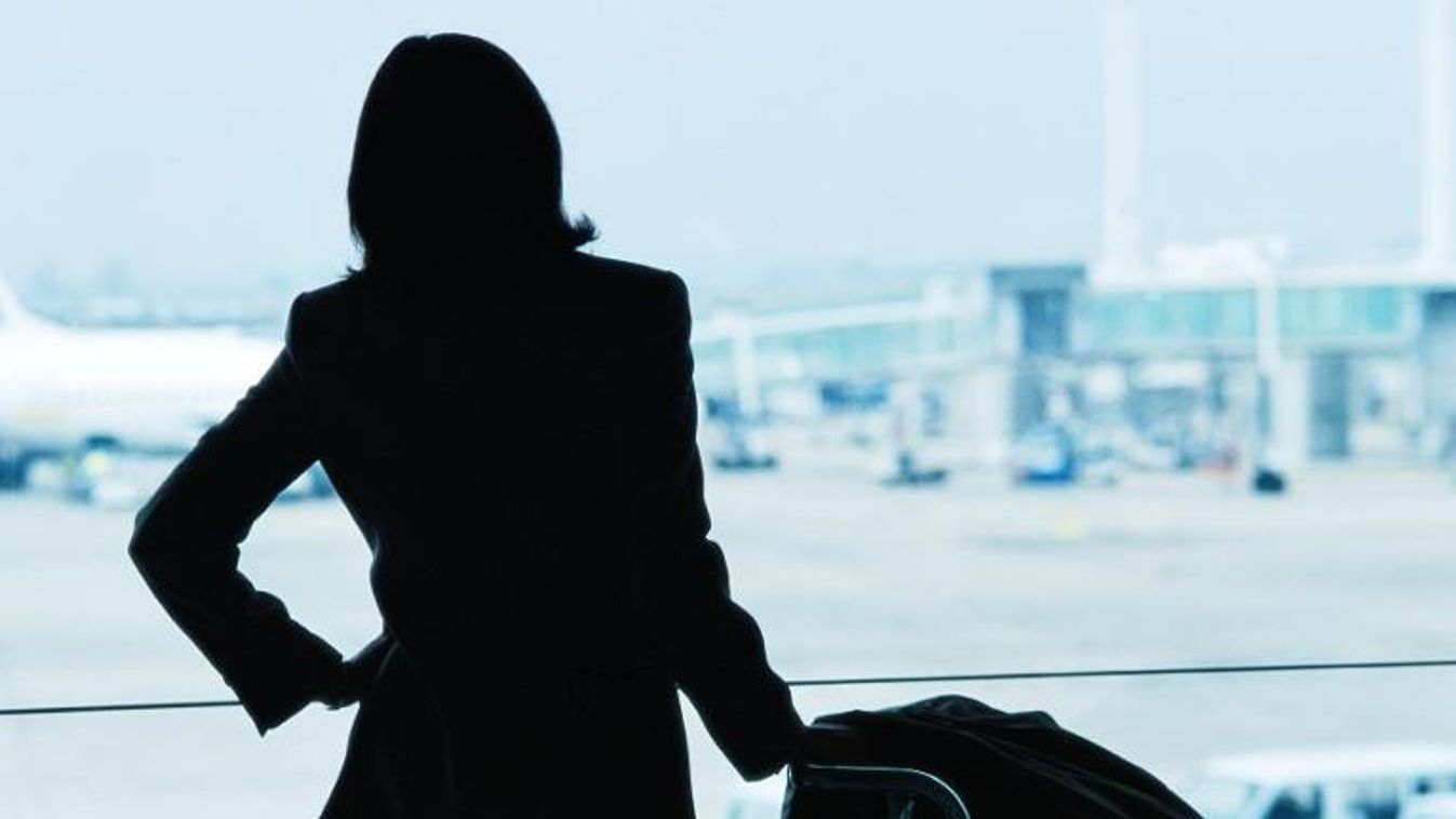 executive BUSINESSWOMAN working woman WOMAN business work business trip SHADOW SILHOUETTE waiting hand on hip traveling arms akimbo one person northern european ethnicity appointment PLANE AIRPORT indoors day working THREE QUARTER LENGTH BACKLIT color ADU