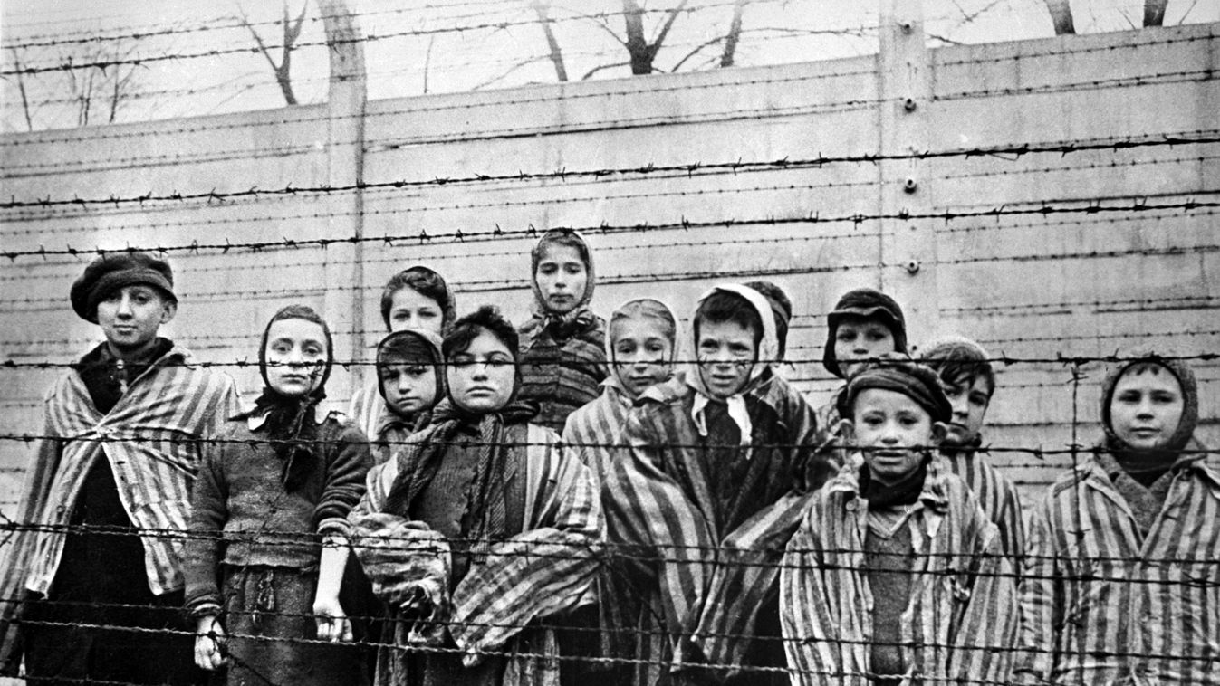 Children in Auschwitz concentration camp women girls wire Great boys war striped Patriotic robes GPW HORIZONTAL 