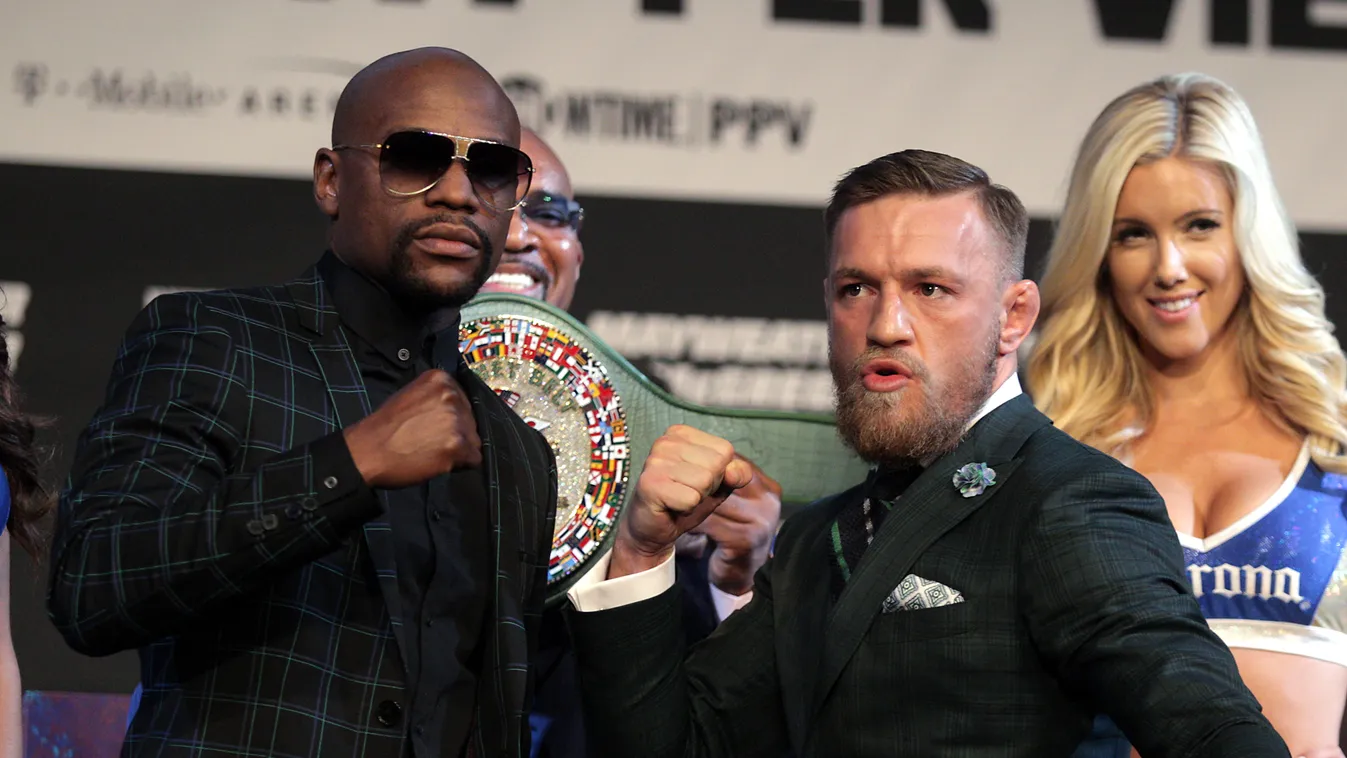 Floyd Mayweather Jr. v Conor McGregor - News Conference TOPSHOTS Horizontal BUST SIDE BY SIDE BOXING PRESS CONFERENCE 