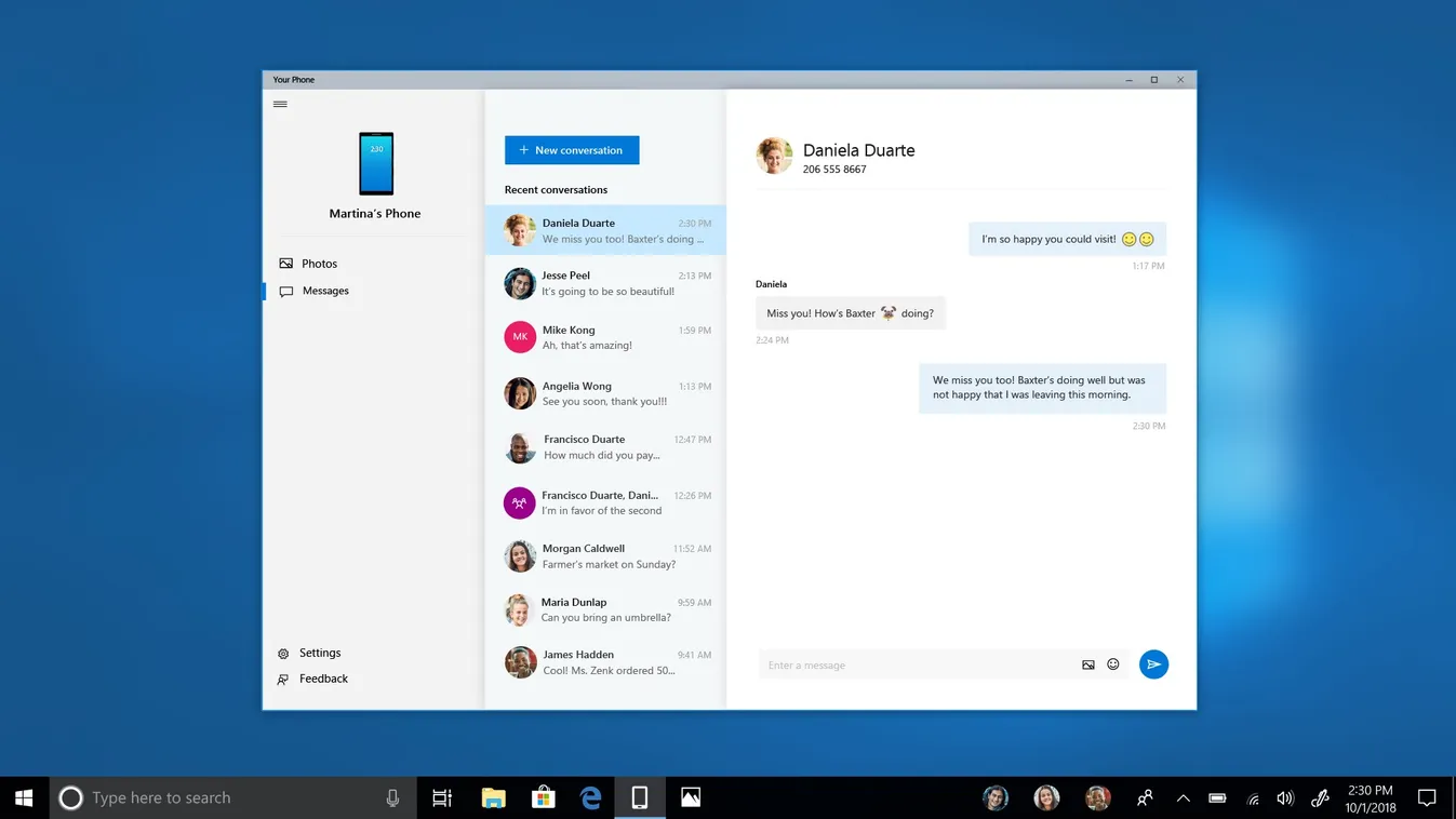 microsoft windows 10 your phone sms 