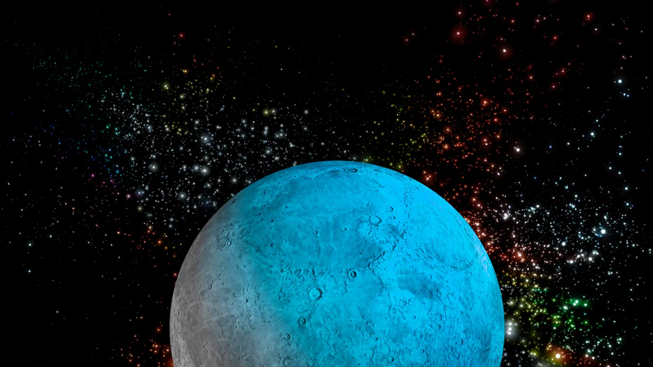 Hold víz Moon reflecting on water, illustration artwork digitally generated ILLUSTRATION 3d 3 dimensional three nobody space ASTRONOMY astronomical ASTROLOGY astrological PLANET MOON WATER surface REFLECTION reflecting BLUE COLOUR CAST cgi no-one 