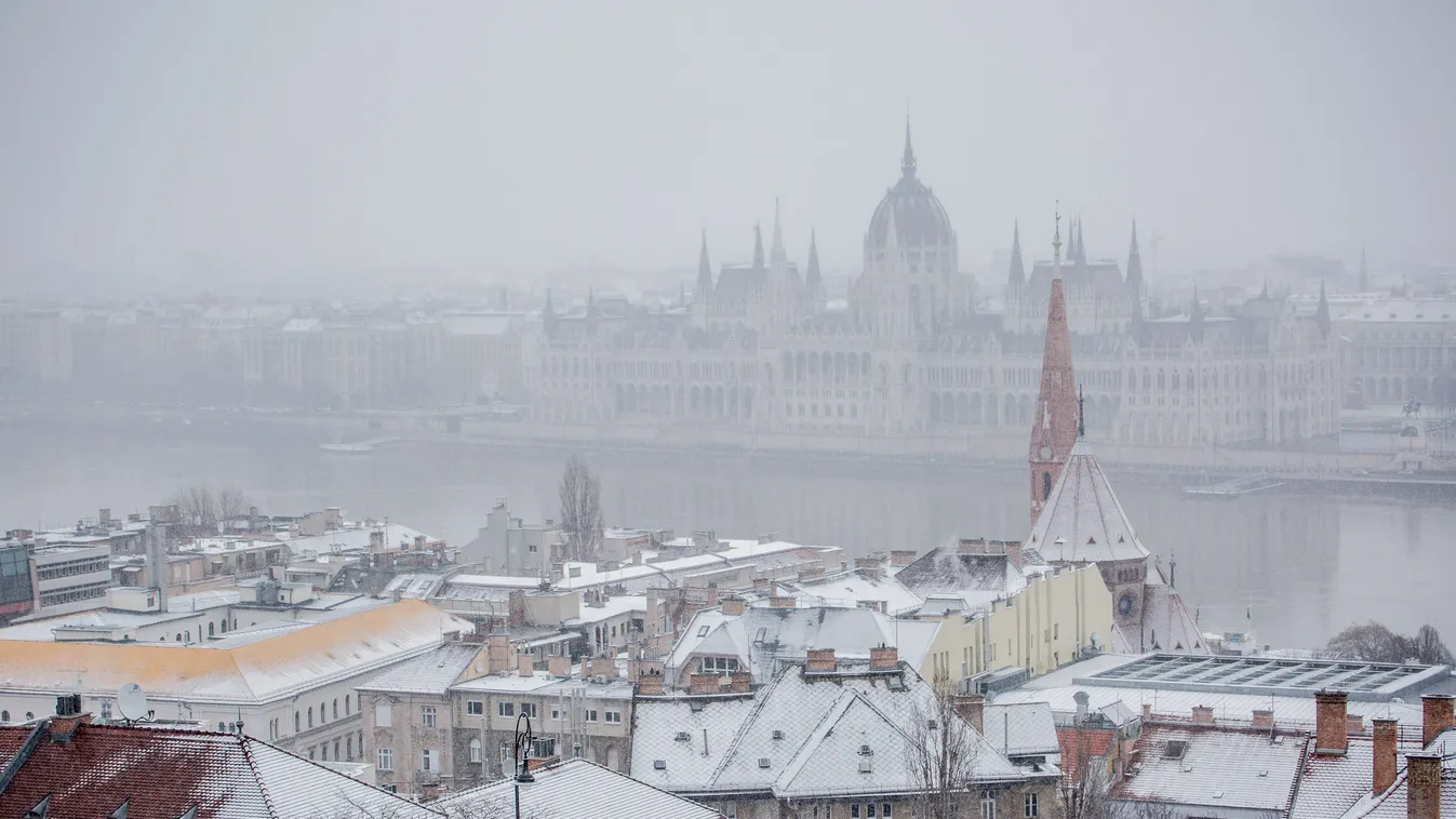 havazás, hó, Budapest, időjárás, tél, város, Parlament 