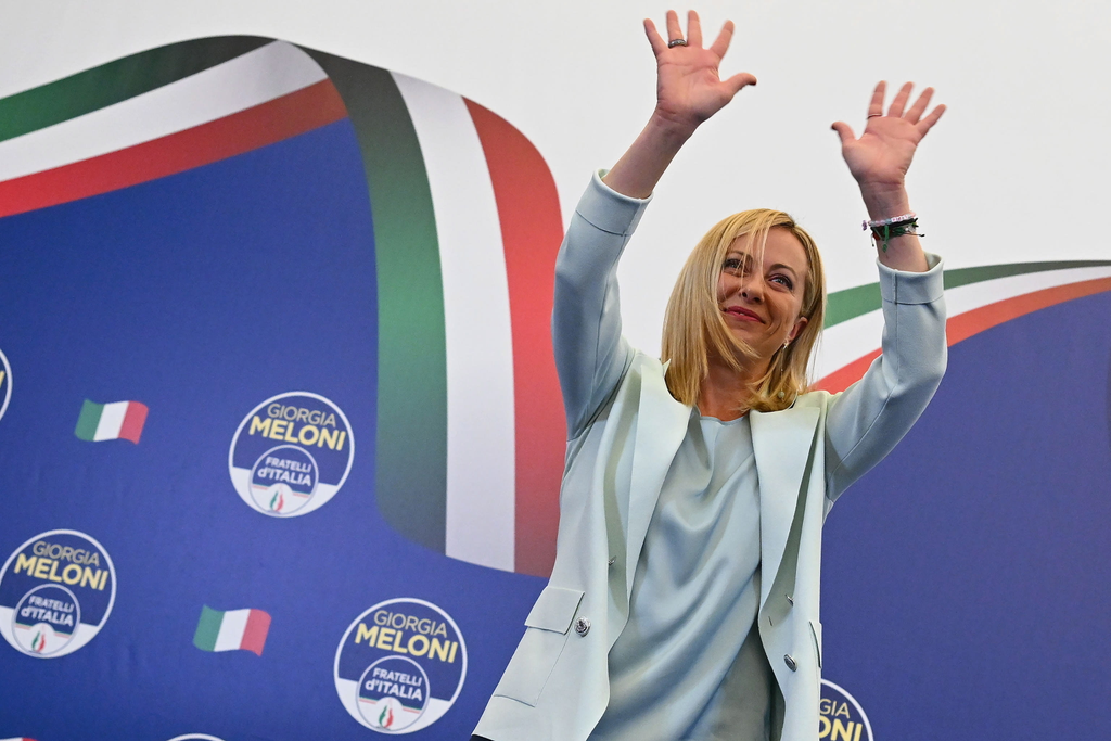 MELONI, Giorgia, olaszország, választás, jobb oldal, nyertes, ,öröm, szavazat számlálás 