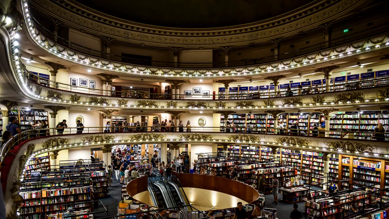 Horizontal ARCHITECTURE BOOKSHOP View of the "El Ateneo Grand Splendid" bookstore in Buenos Aires, Argentina, on January 9, 2019. - El Ateneo Grand Splendid is a bookshop in Buenos Aires that was named the "world's most beautiful bookstore" by National Ge