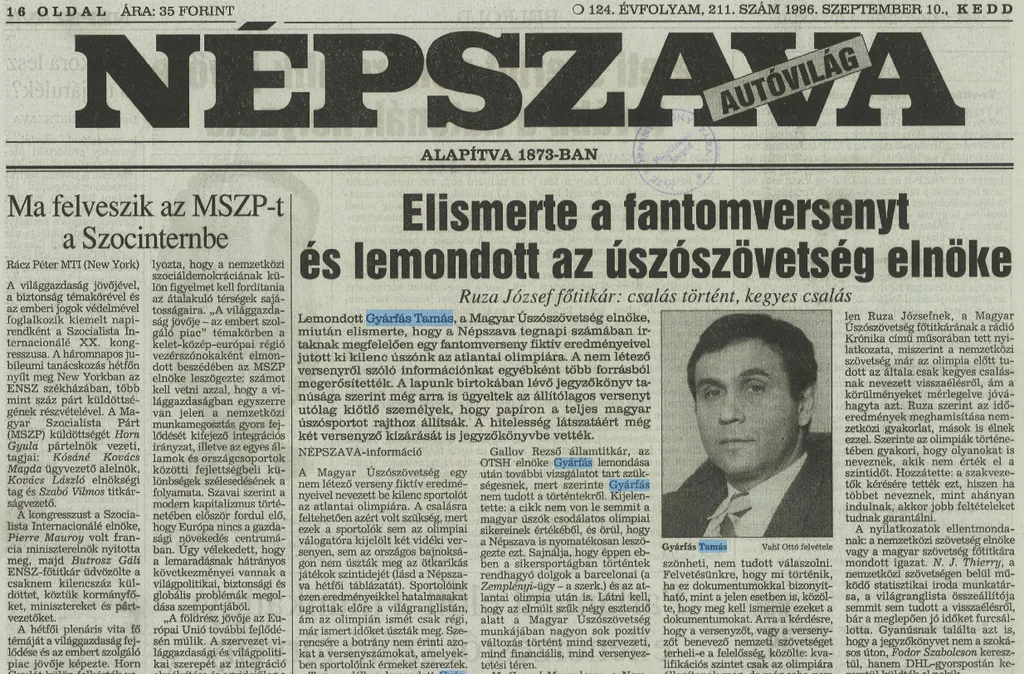 Gyárfás Tamás a Népszava 1996. szeptember 10-i cikkében a címlapon 