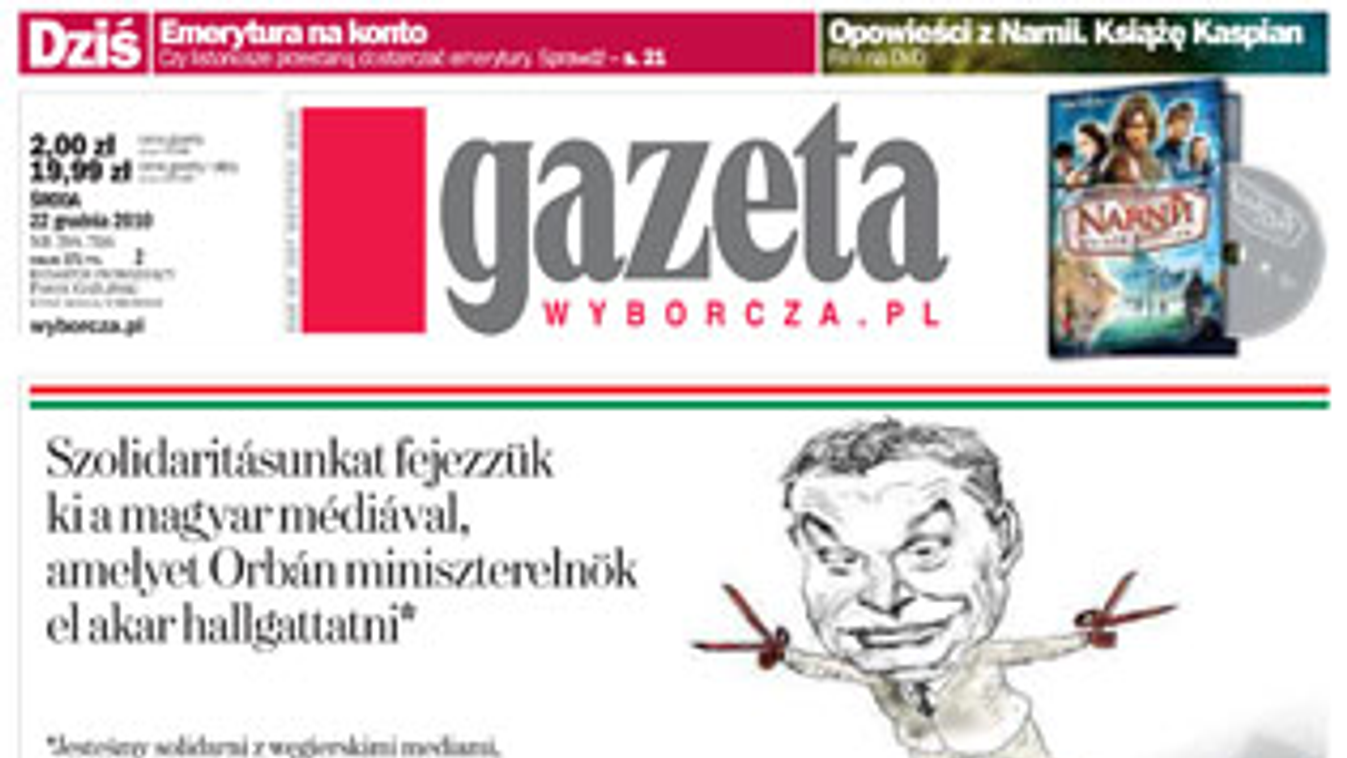 Gazeta (Wyborcza), szolidaritás, magyar médiatörvény, Orbán Viktor