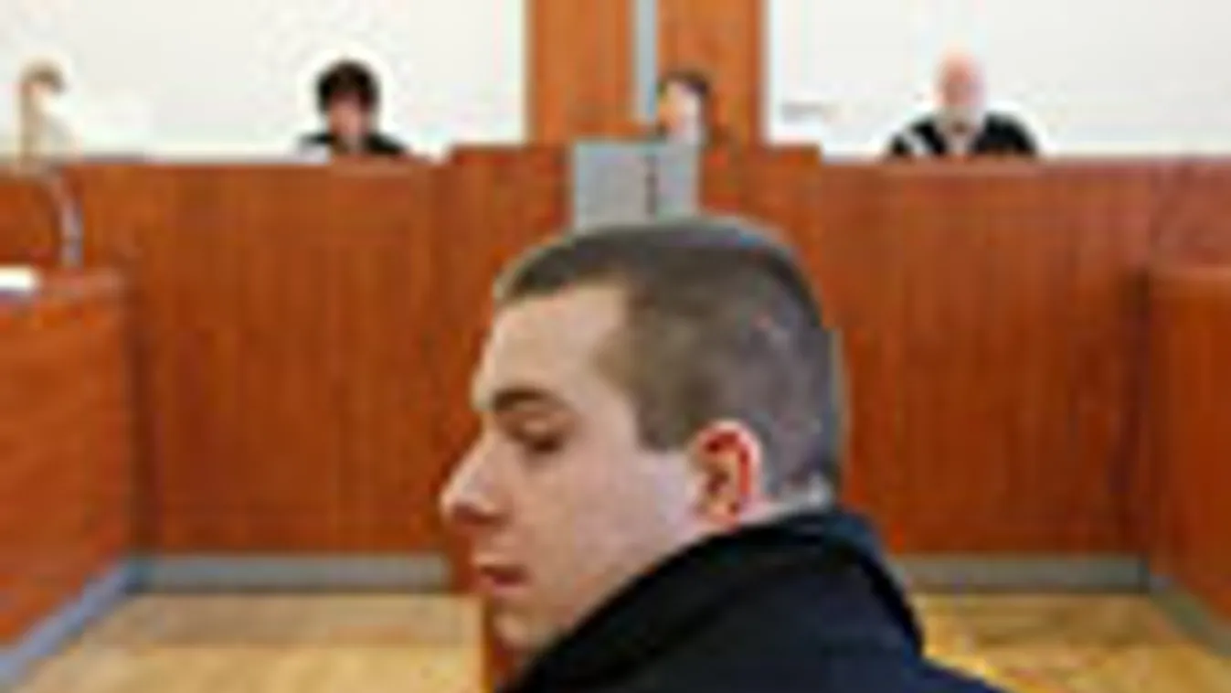 Samu Tamás Gergő, a Jobbik országgyűlési képviselője ül a bírói tanács előtt a Pesti Központi Kerületi Bíróság tárgyalótermében, az ellene hivatalos személy elleni erőszak miatt indult büntetőper tárgyalásán