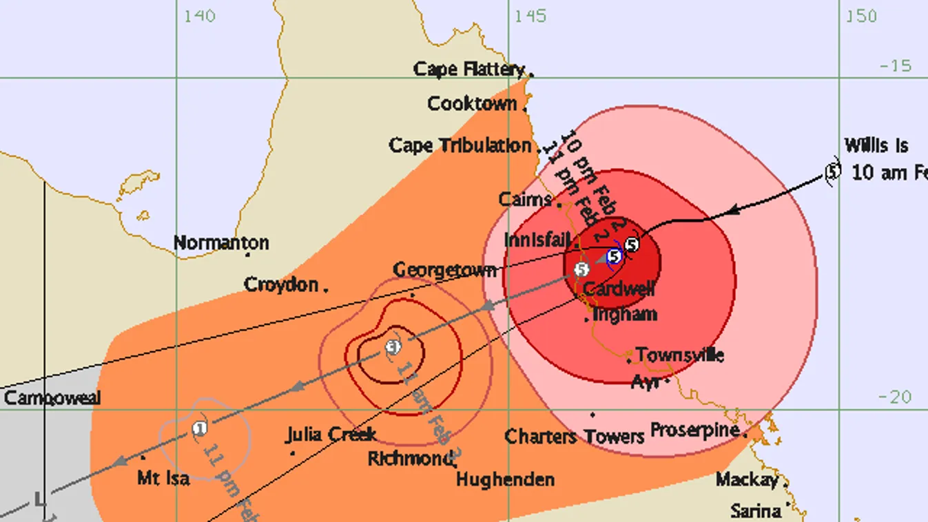 Yasi hurrikán Ausztrália partjainál, előrejelzés
