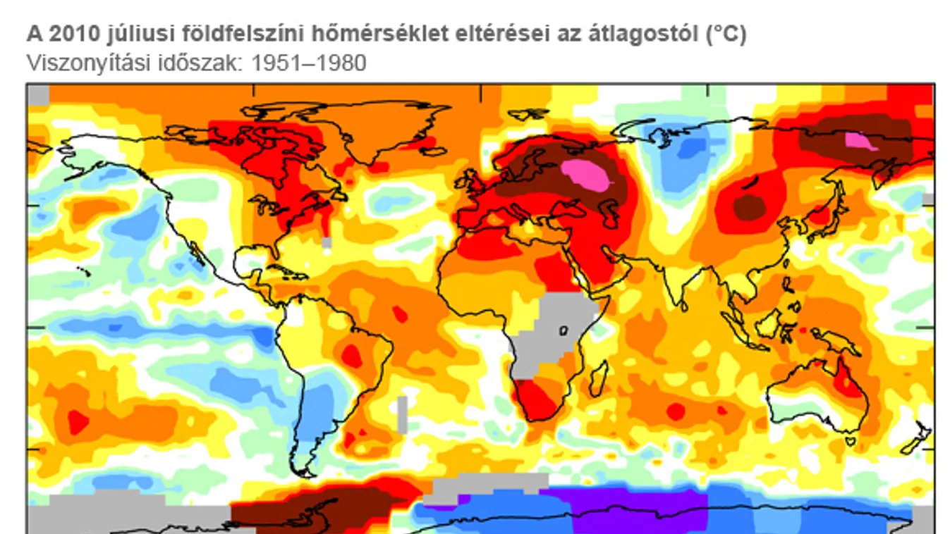klímaváltozás, A 2010 júliusi földfelszíni hőmérséklet eltérései az átlagostól
