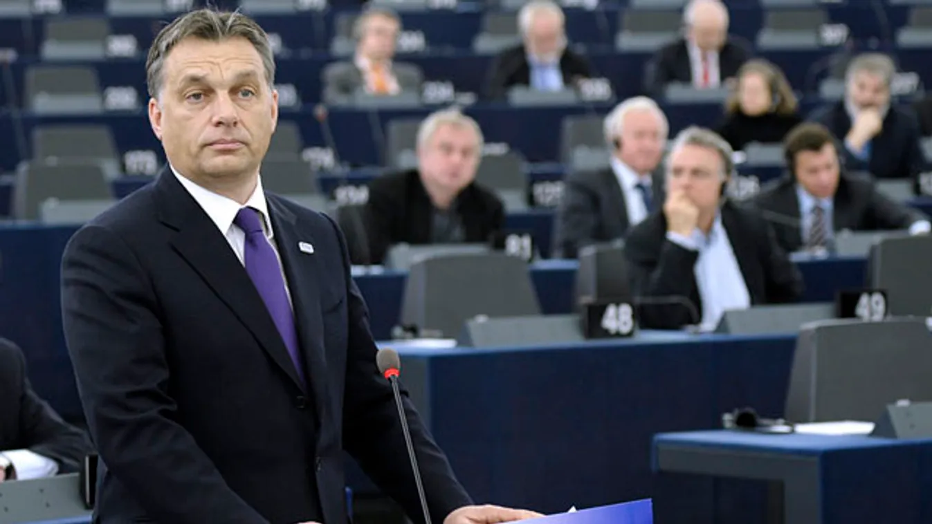 Orbán Viktor az Európai Parlamentben (EP) beszél, EU-elnökség, Strasbourg
