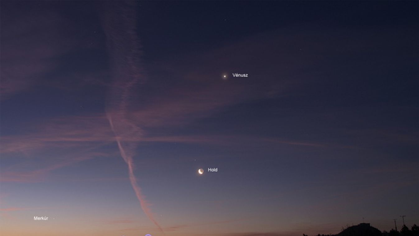 csillagos éj, égbolt, Vénusz, a holdsarló és a Merkúr együttállása