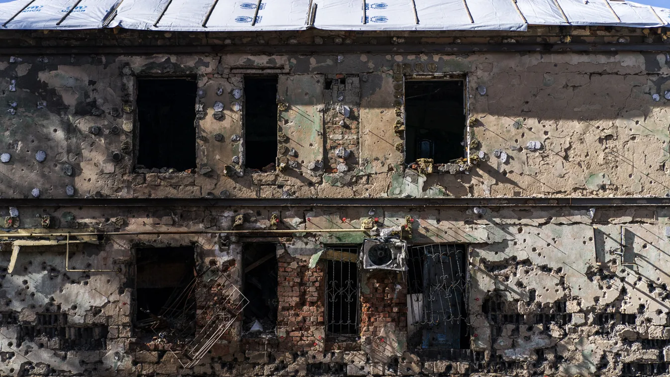Destruction of buildings in the town of Kurakhove, Ukraine