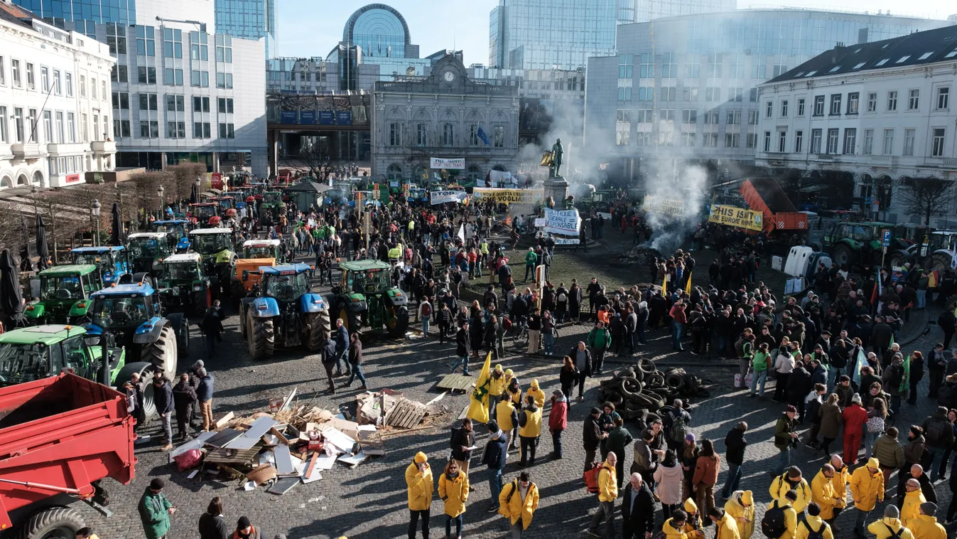 demonstráció, brüsszel, belgium, tüntetés, gazdatüntetés, 2024. 02. 01. 