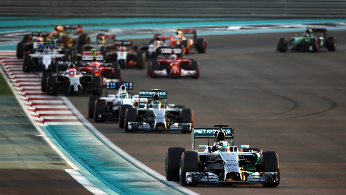 Mercedes-AMG's British driver Lewis Hamilton leads after the start of the of the Abu Dhabi Formula One Grand Prix at the Yas Marina circuit on November 23, 2014. AFP PHOTO/MARWAN NAAMANI Forma1 