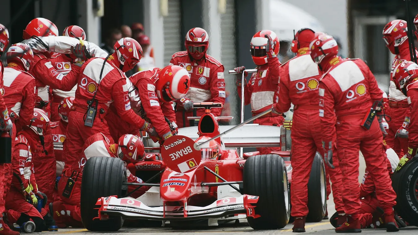 Forma-1, Brit Nagydíj, Michael Schumacher, Ferrari, bokszkiállás, tankolás 