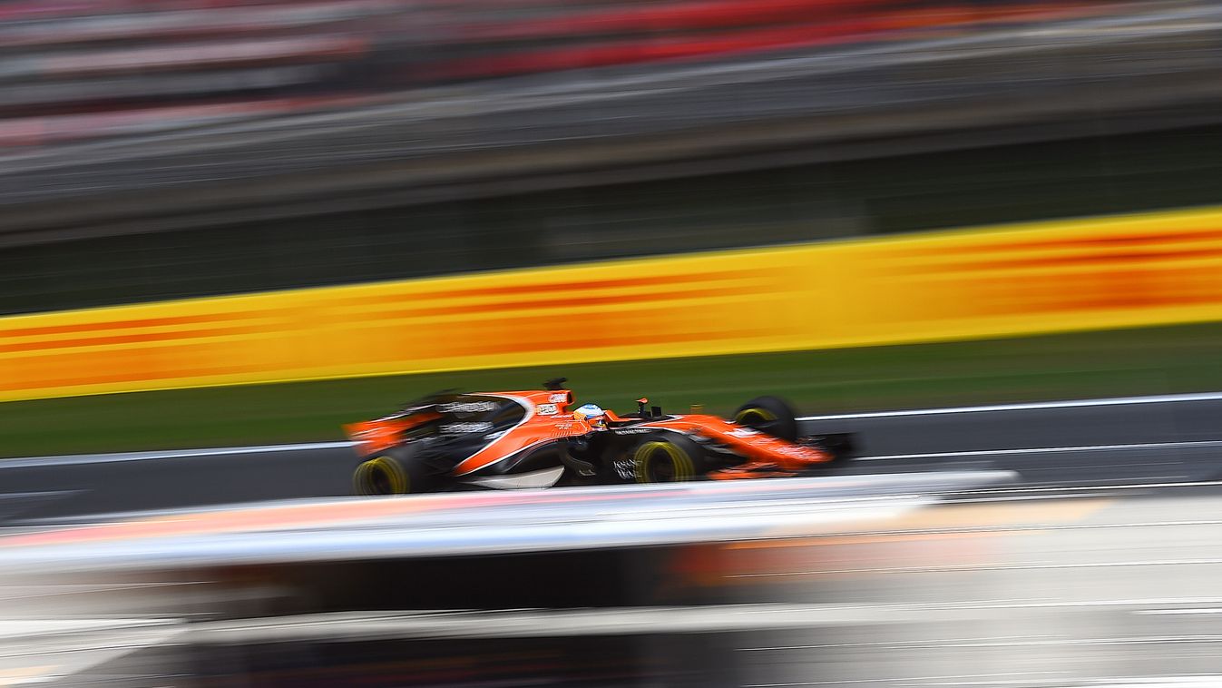 Horizontal McLaren's Spanish driver Fernando Alonso drives during the third practice session at the Circuit de Catalunya on May 13, 2017 in Montmelo on the outskirts of Barcelona ahead of the Spanish Formula One Grand Prix. / AFP PHOTO / Josep LAGO 