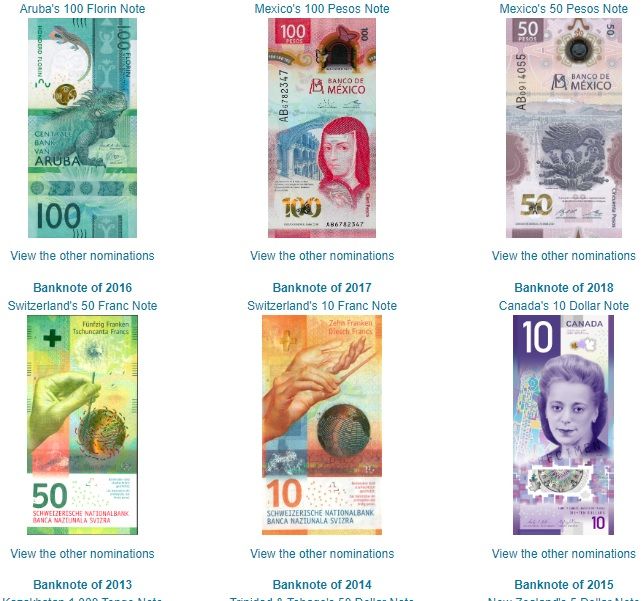 Montázs a korábbi évek legszebb bankjegyeiből - ezek voltak az év banjegyei verseny győztesei