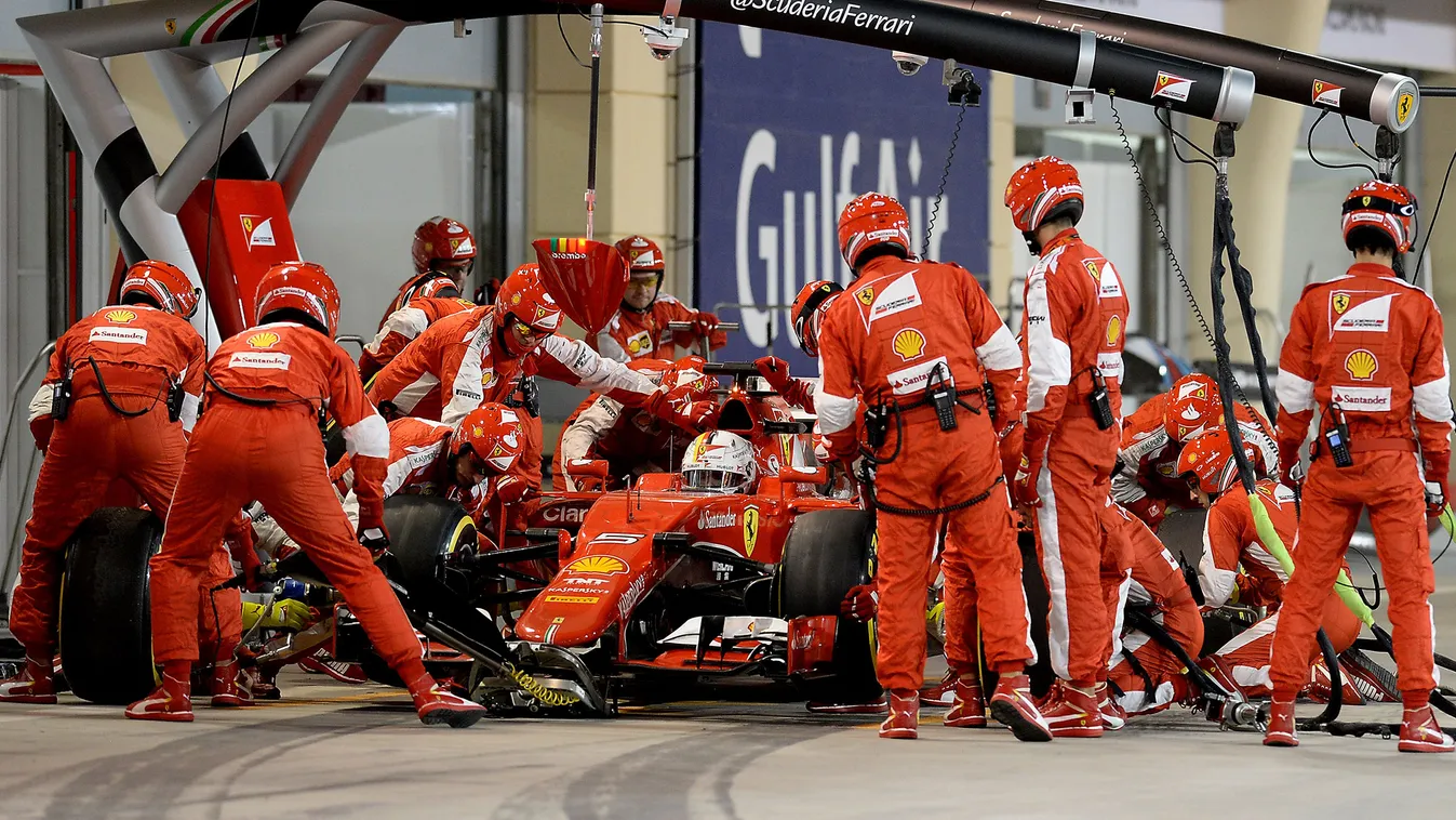 Forma-1, Sebastian Vettel, Ferrari, Bahreini Nagydíj, kerékcsere, bokszkiállás 