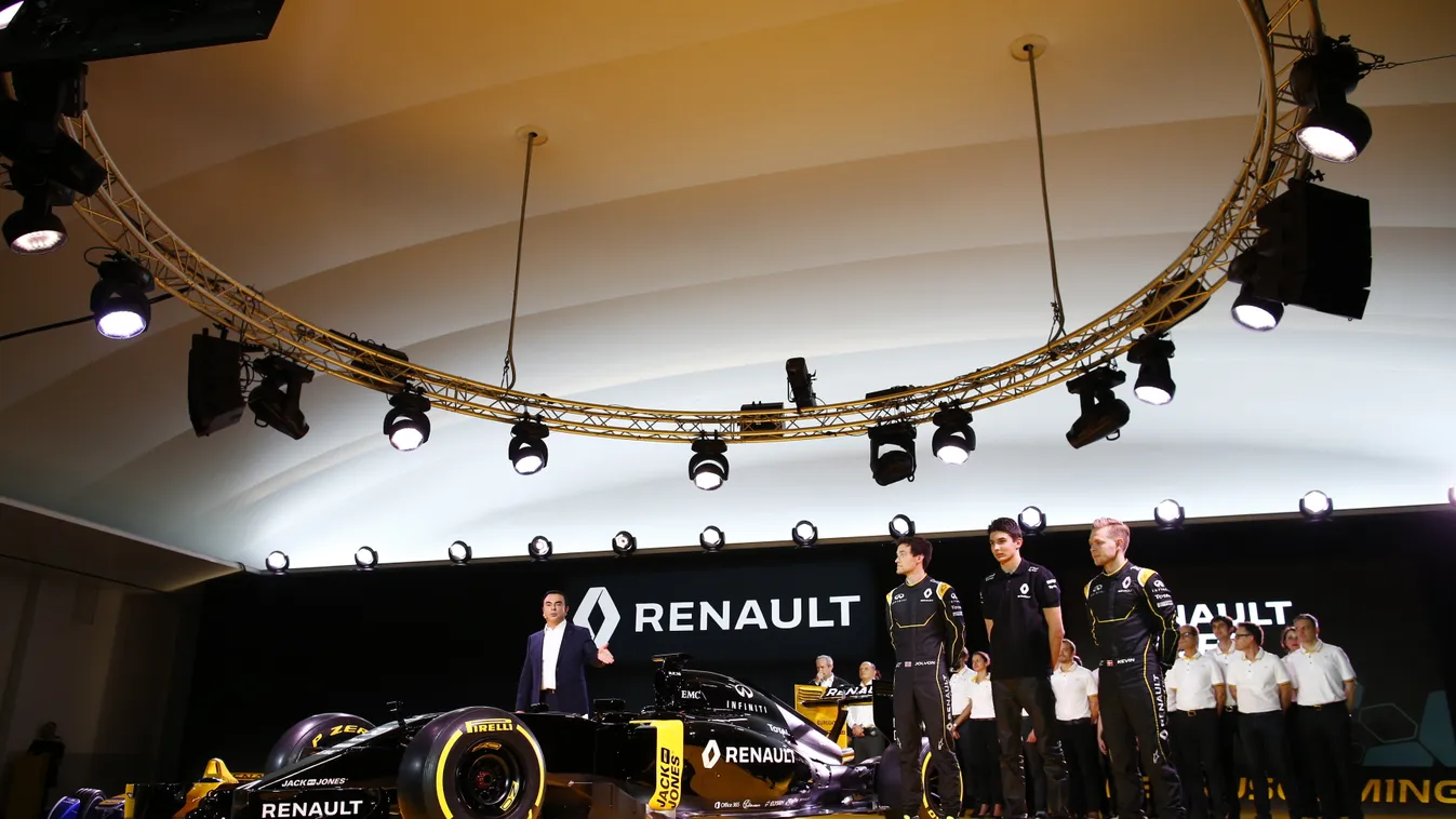 Forma-1, Renault RS16 bemutató, Kevin Magnussen, Jolyon Palmer, Esteban Ocon, Carlos Ghosn 