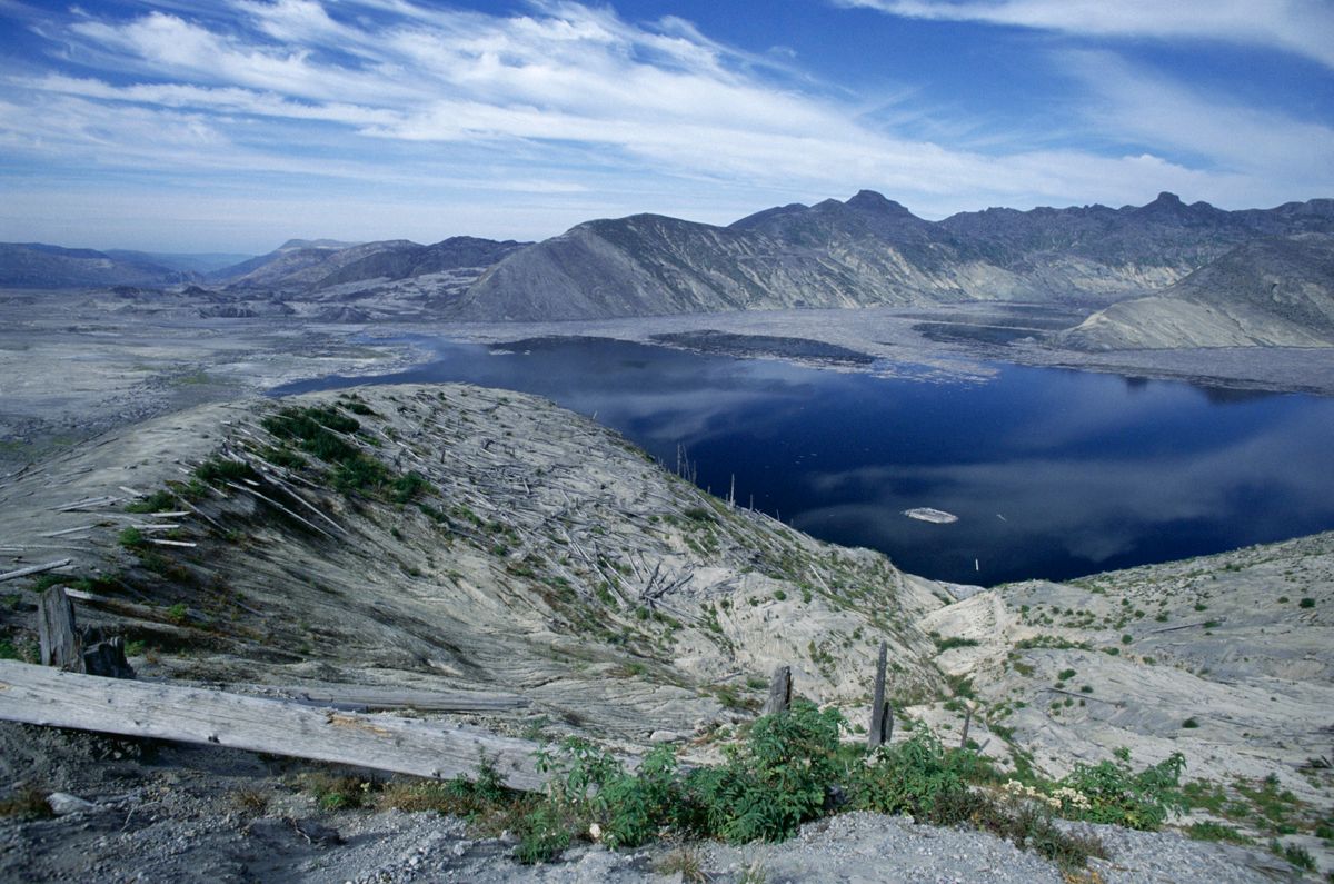 Spirit Lake in the landscape north of Mount St. Helens devastated by the 1980 eruption, Mount St. Helens National Volcanic Monument, Washington State, United States of America (U.S.A.), North America