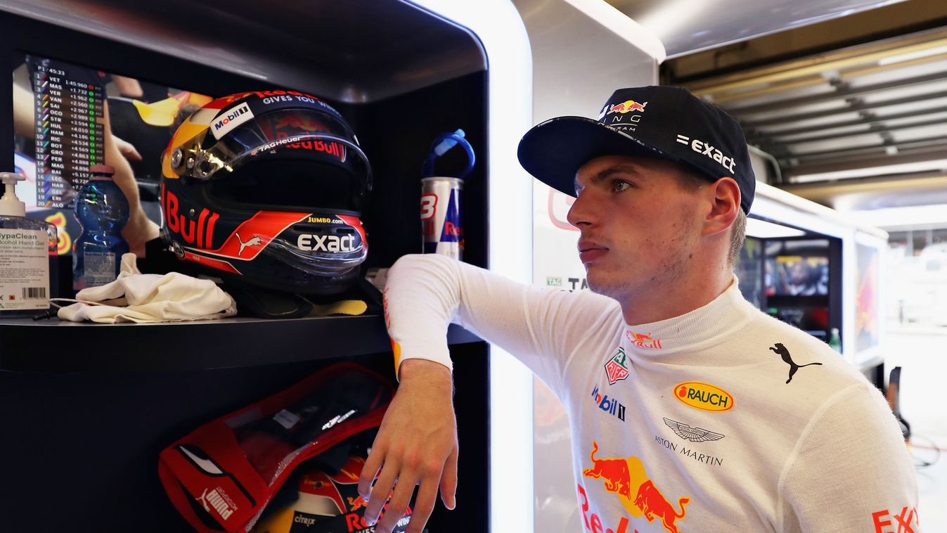 F1 Grand Prix of USA - Practice P-20171020-01073 AUSTIN, TX - OCTOBER 20: Max Verstappen of Netherlands and Red Bull Racing looks on in the garage during practice for the United States Formula One Grand Prix at Circuit of The Americas on October 20, 2017 