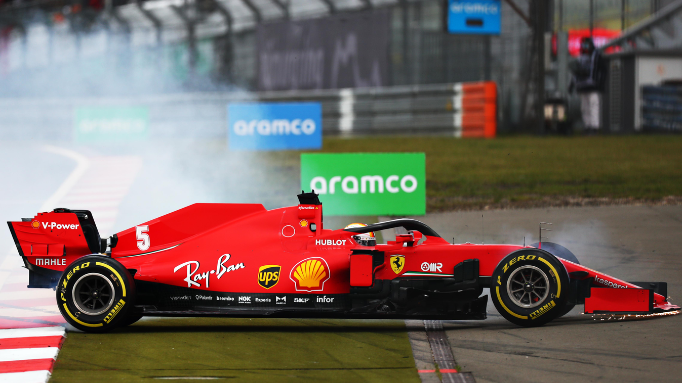 Forma-1, Eifel Nagydíj, Sebastian Vettel, Ferrari, aramco logo 