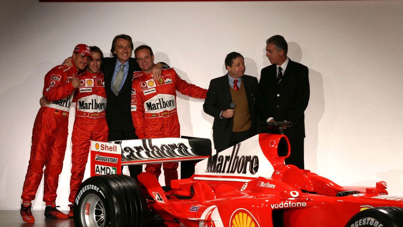 Scuderia Ferrari, F1 launch, team presentation, Michael Schumacher, Rubens Barrichello, Jean Todt, Luca di Montezemolo, Piero Ferrari, Maranello 2002 