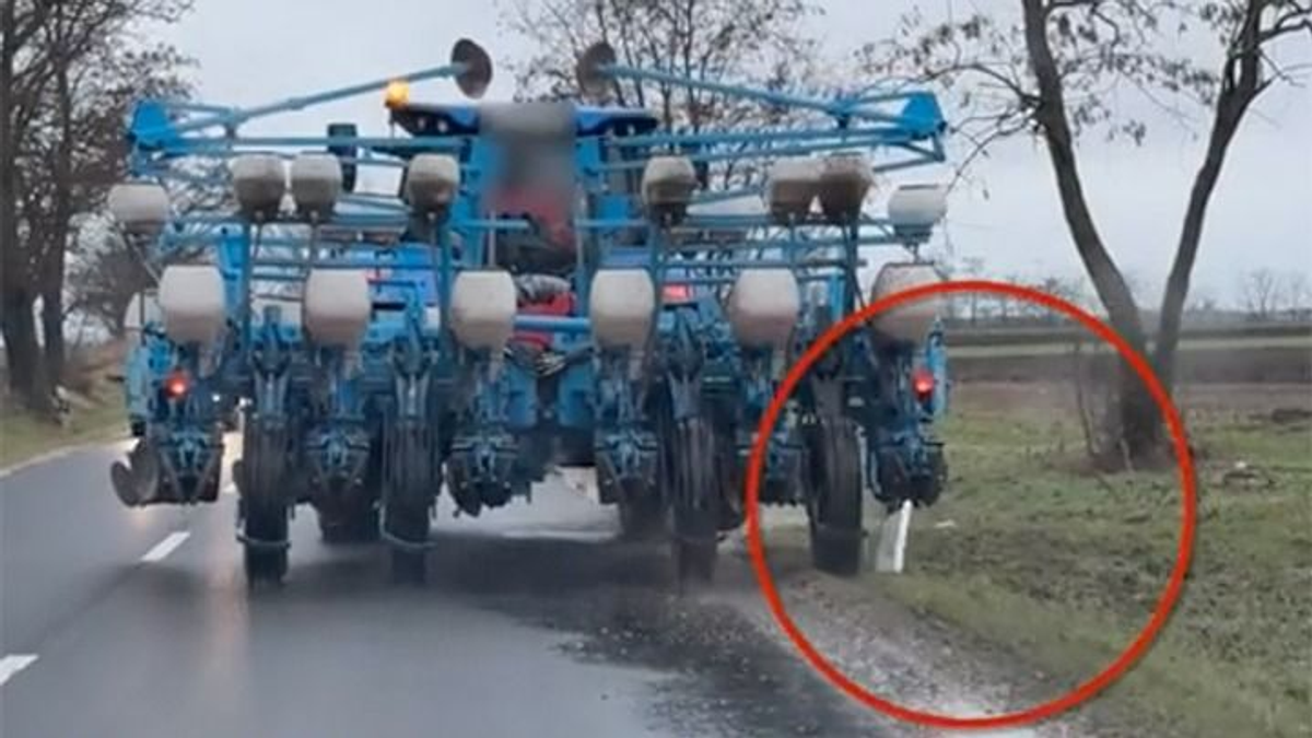 Elindult a vetőgéppel Bábolnánál, több száz méter hosszan tarolta le az oszlopokat - videó