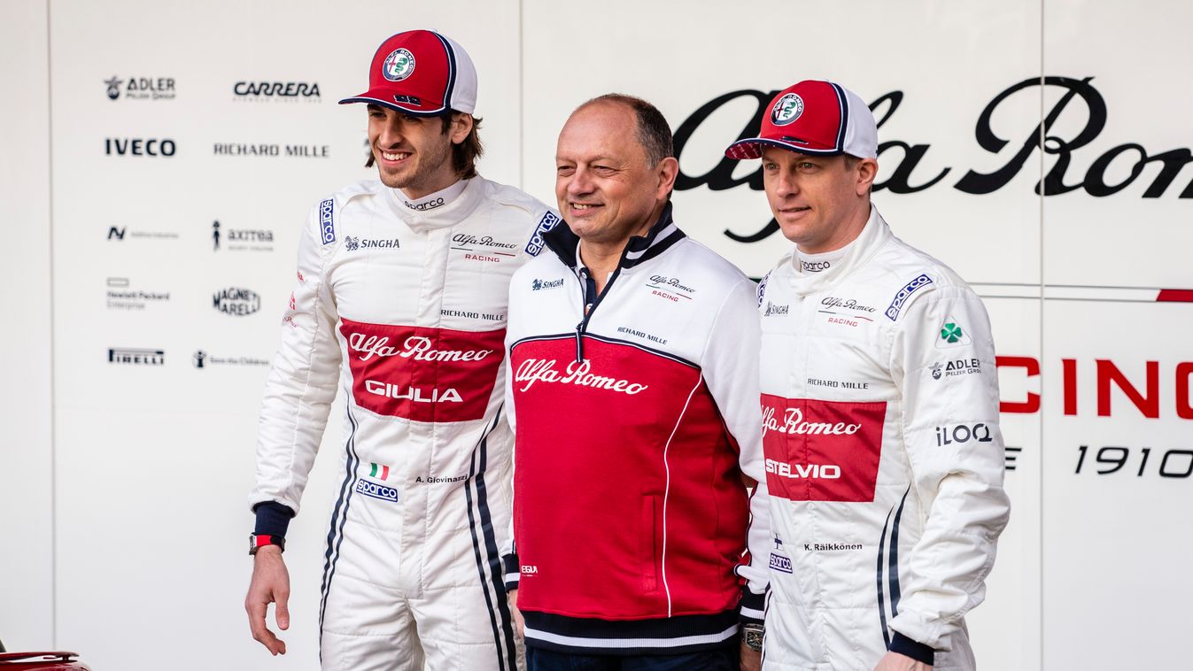 Forma-1, Antonio Giovinazzi, Kimi Räikkönen, Frédéric Vasseur, Alfa Romeo, Barcelona teszt 2019 
